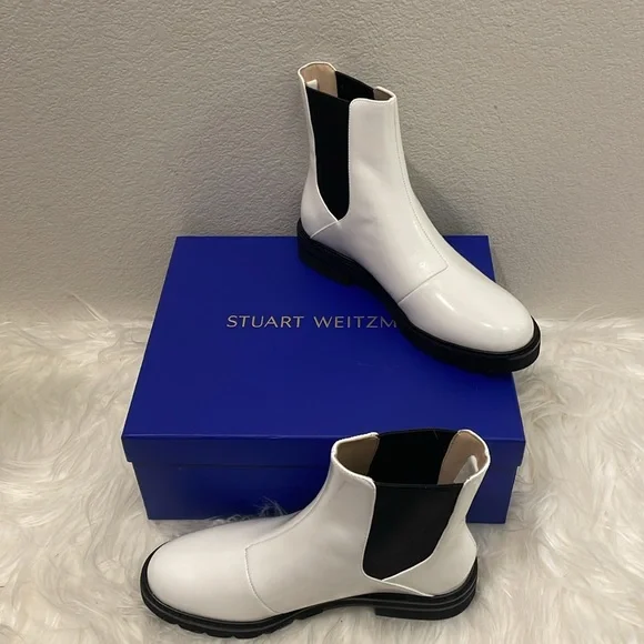 Stuart Weitzman Dylan Chelsea Boot White Patent Leather Size 7 NWT